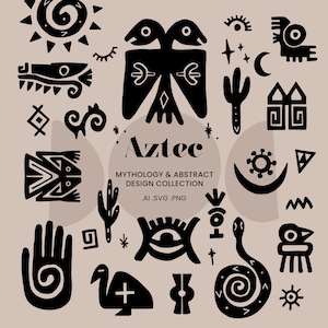 Aztec Collection ClipArt, Hand painted Mythology Symbols, Animal Illustrations, Mesoamerican Stickers