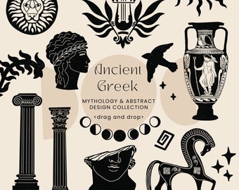 Altgriechische Sammlung ClipArt, Handgemalte Römische Götter, Säulenillustrationen, Antike Keramik Aufkleber