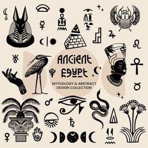 Ancient Egypt Collection ClipArt, Hand painted Egyptian Gods, Hieroglyphs, Alchemy Symbols