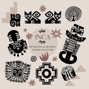 Inca Collection ClipArt, Hand painted Tribal Illustrations, Pachamama stickers, Mask and Symbols