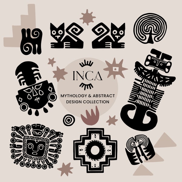 Inca Collection ClipArt, Hand painted Tribal Illustrations, Pachamama stickers, Mask and Symbols