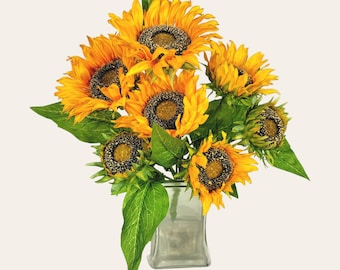 This Fall Artificial Flower is a Yellow Sunflower Bush with Blooms and Buds. It is great for floral craft supplies, memorial, bridal, & DIY.