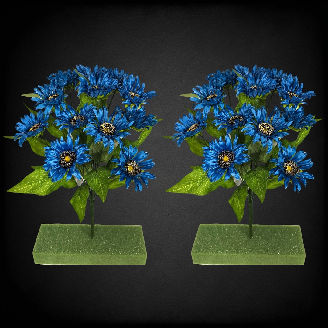 These 2 Blue Sunflower Artificial Flower Bushes Have Mini Blooms. They ...