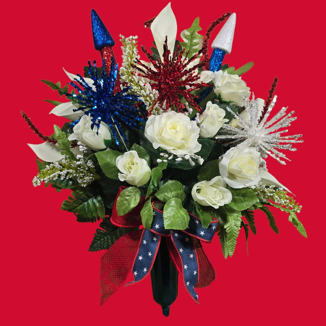 Patriotic Cemetery Cone Memorial Arrangement, Red White Blue Grave ...