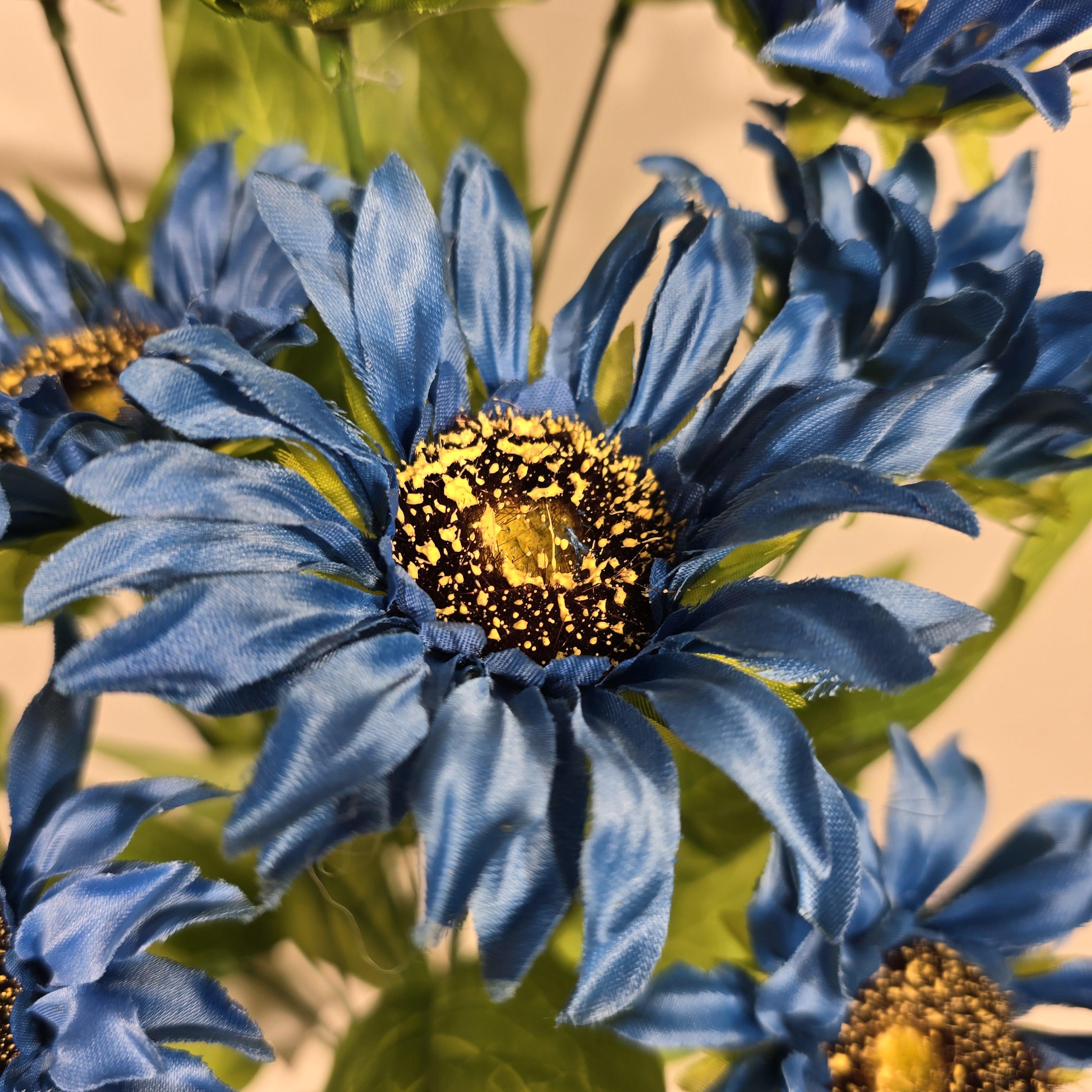 This Blue Sunflower Artificial Flower Bush Has Mini Blooms. It is Great ...