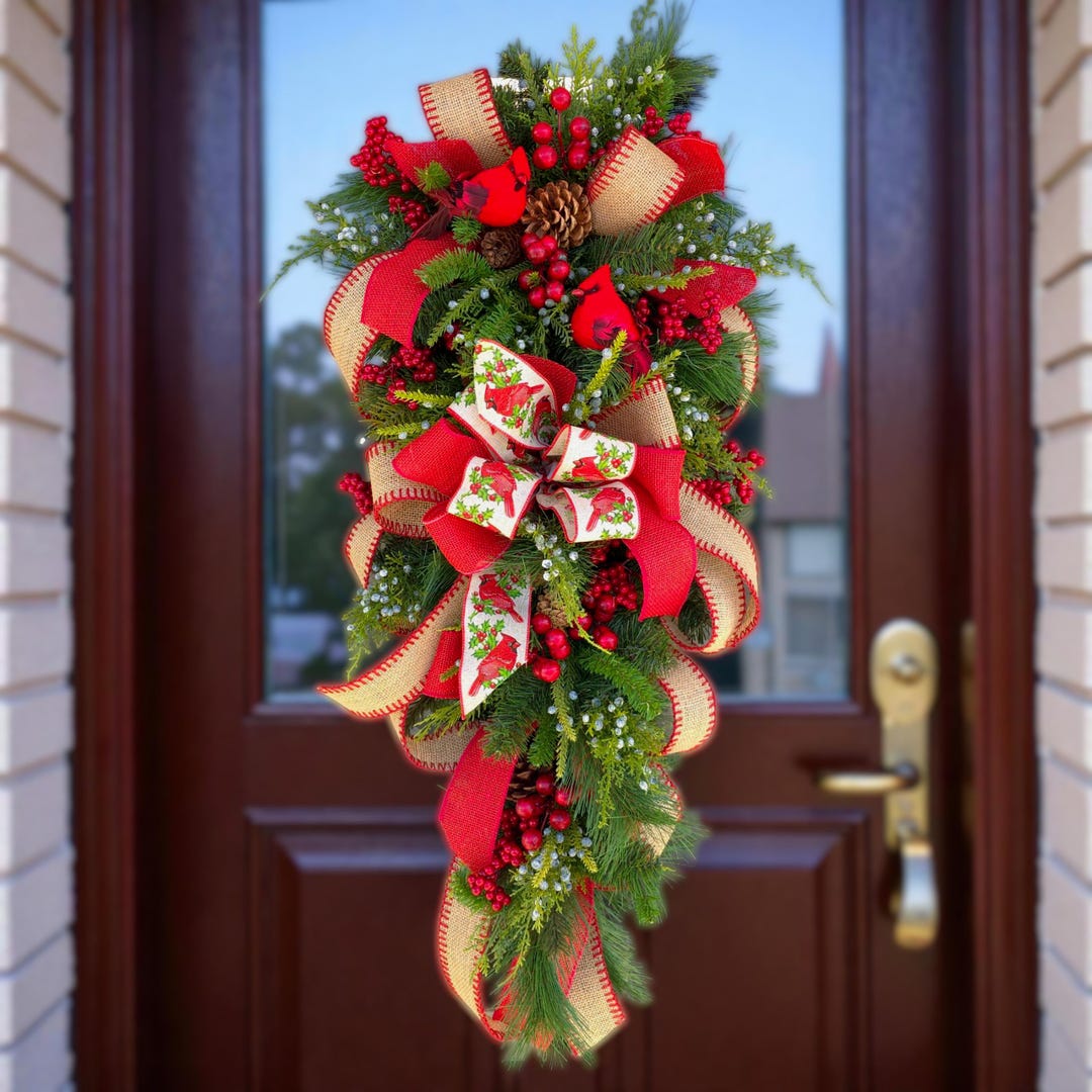 This Christmas Front Door Wreath Swag With Juniper, Berries, Pine ...