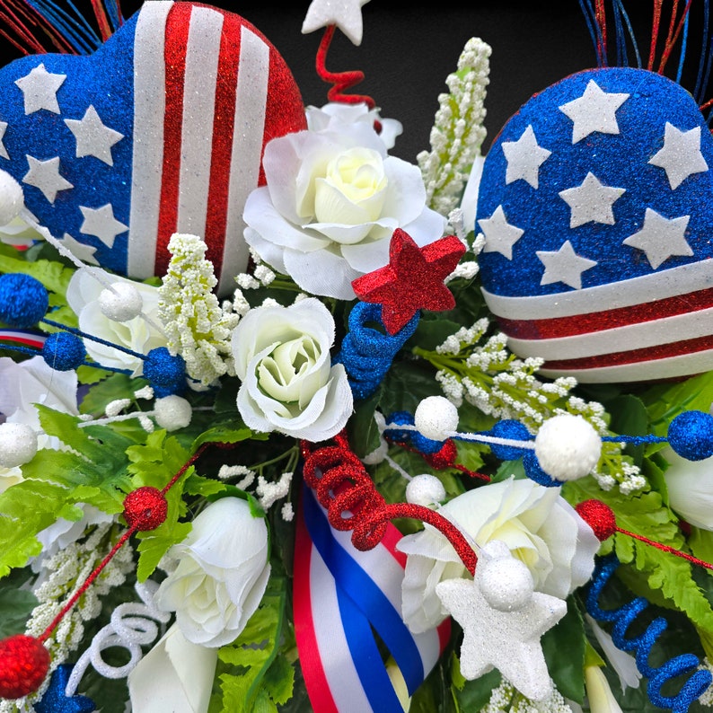 This is a Patriotic Cemetery Headstone Saddle With Grave Flowers ...