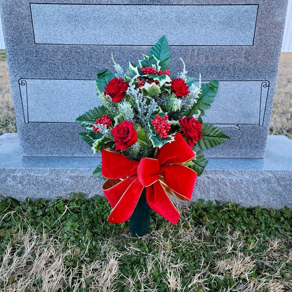 Cemetery Artificial Wreath Holly & Cones on Stand