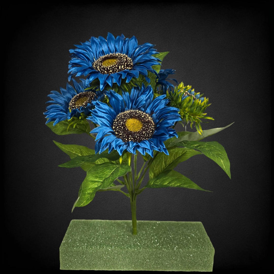 This Blue Sunflower Artificial Flower Bush Has Blooms and Buds. It is ...
