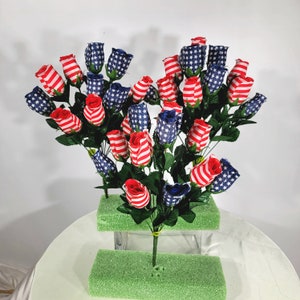 This is a Lot of 3-- 17", 11 bloom Stars and Stripes Patriotic Silk Rosebud Bushes that makes a great floral craft supply!!
