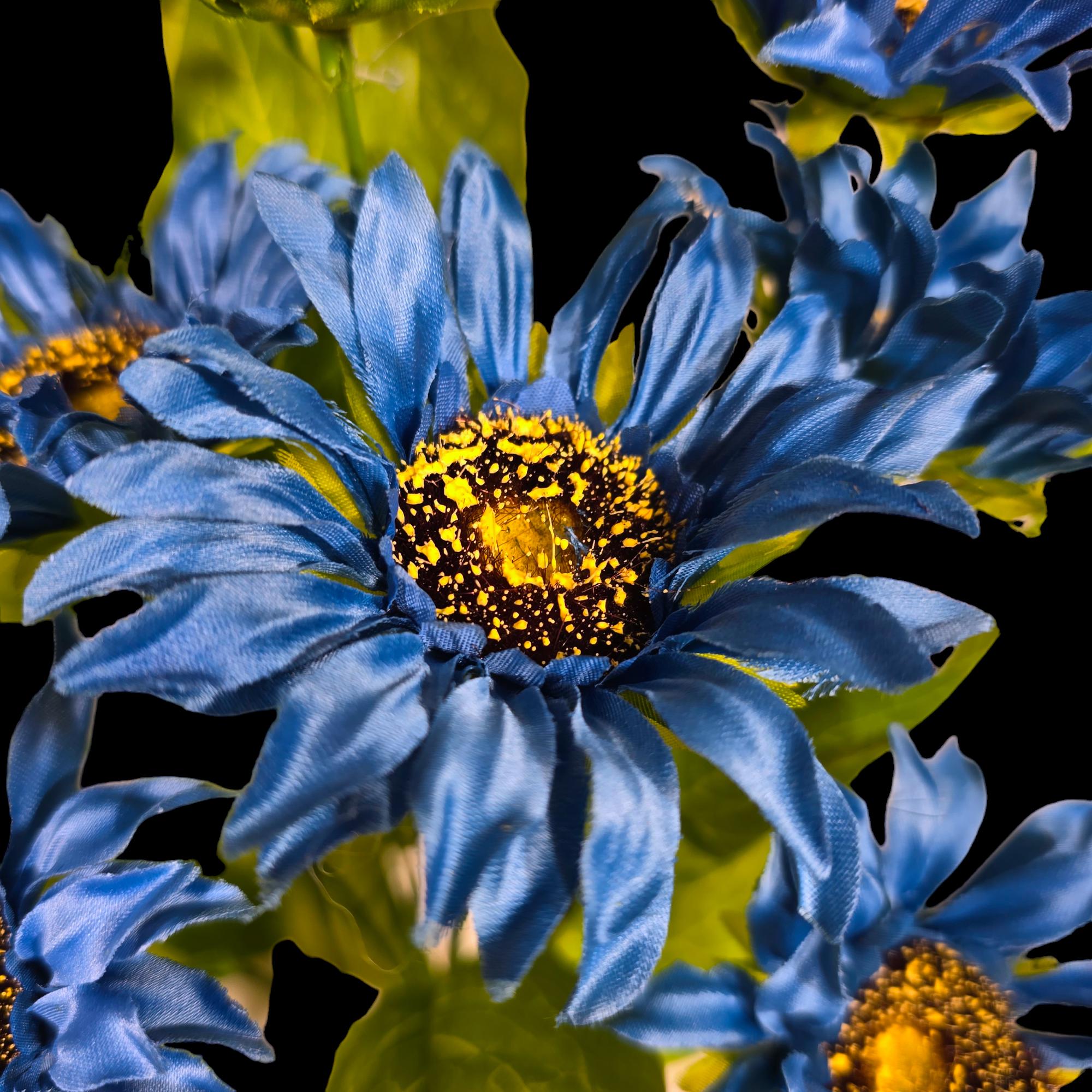 This Blue Sunflower Artificial Flower Bush Has Mini Blooms. It is