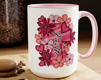 Faith Valentine Coffee Cup Scripture Valentine Coffee Mug Christian Valentine Coffee Cup Jesus Lover Coffee Mug Two-Tone Coffee Mugs, 15oz