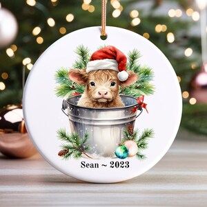 Aangepaste Schotse Hoogland Koe Ornament Gepersonaliseerd Kerstornament voor Baby Rustiek Gepersonaliseerde Koe Ornament Boerderij Keramisch Ornament