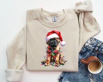 Sweatshirt de Noël chiot Mastiff anglais Cadeau pour maman et papa Mastiff anglais Sweatshirt ras du cou pour maman Mastiff Amant Mastiff Sweats à capuche et sweat-shirts
