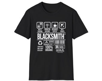 Blacksmith Warning Label Funny Blacksmith Shirt Bladesmith Farrier Knife Maker Metal Worker Iron Worker  Gifts Unisex Heavy Cotton Tee