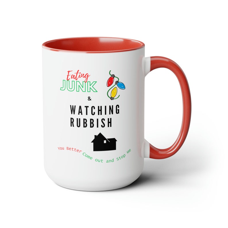 Eating Junk and Watching Rubbish Christmas Cocoa Mug Home Alone Coffee Mugs Kevin McCallister Coffee Cups Two-Tone Coffee Cocoa Mugs 15oz image 8