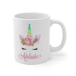 Kids&#39; Cocoa Mug, Unicorn Mug, Girls&#39; Boho Christmas Ceramic Mug 11oz