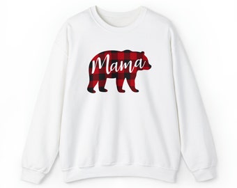 Mama Bear Buffalo Plaid Unisex Sweatshirt, Mama Sweatshirt, Crew Neck Sweatshirt, Buffalo Plaid, Unisex Heavy Blend Crewneck Sweatshirt