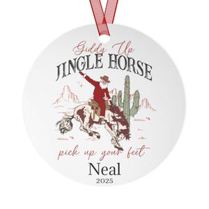 Metal Ornaments, Custom Cowboy Western Christmas Ornament, Personalized Horse Holiday Decoration, Giddy Up Jingle, Gift for Cowgirl, Rustic