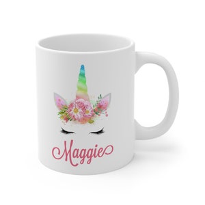 Kids&#39; Cocoa Mug, Unicorn Mug, Girls&#39; Boho Christmas Ceramic Mug 11oz