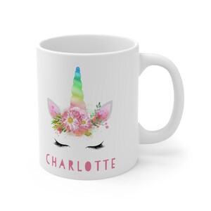 Kids&#39; Cocoa Mug, Unicorn Mug, Girls&#39; Boho Christmas Ceramic Mug 11oz