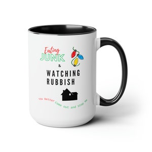 Eating Junk and Watching Rubbish Christmas Cocoa Mug Home Alone Coffee Mugs Kevin McCallister Coffee Cups Two-Tone Coffee Cocoa Mugs 15oz image 4