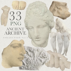 Ancient Greek Statue PNG Collection, Greek Statue Clipart, Classical Sculpture PNG, Museum Ephemera, Junk Journal Elements