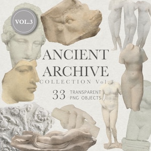 Ancient Greek Statue PNG Collection, Greek Sculpture Clipart, Classical Sculpture, Archaeology Ephemera, Junk Journal Elements