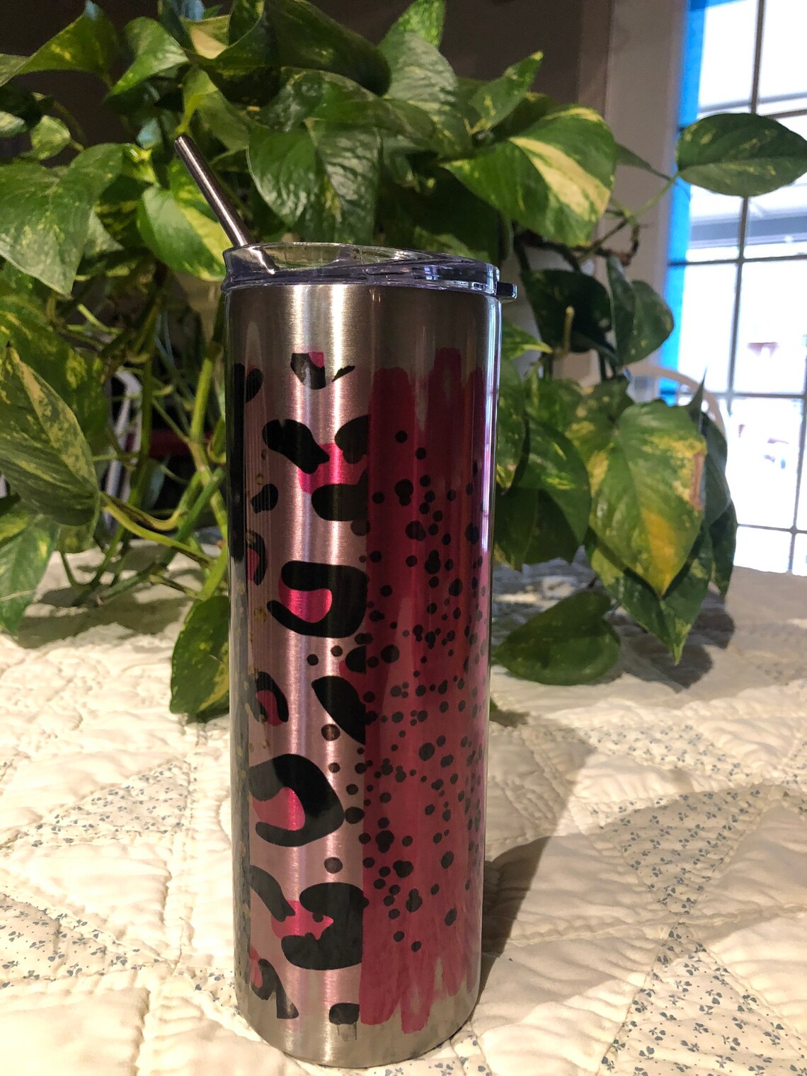 Skinny Tumbler Cheetah Brush Stroke Etsy