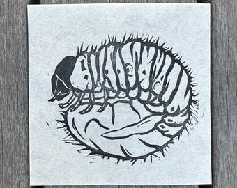 Grub Linocut Print, "Grub", Handmade Linocut Print