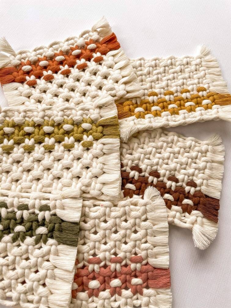 Striped Mug Rugs Macrame Coasters Handmade Macrame Coasters - Etsy