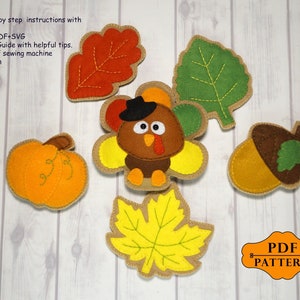 Thanksgiving felt cookie ornaments pattern, Felt turkey template, Leaf pattern, Acorn felt pattern, Pumpkin felt ornament, PDF, Fall