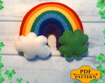 Felt rainbow pattern, PDF instruction for felt St patrick's rainbow ornament, Rainbow sewing pattern, Instant download, Digital pattern