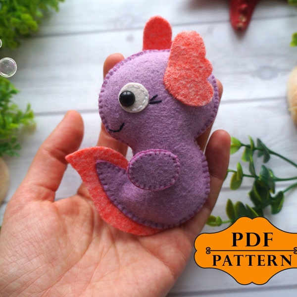 Axolotl sewing pattern, Felt axolotl pattern, Cute felt animal pattern and tutorial, Axolotl stuffed plush pattern PDF, Cute axolotl animal