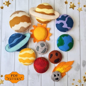 Solar system garland felt ornament pattern, Instruction for felt Planet ornaments, Outer space patterns Tutorial, Instant download PDF, Easy