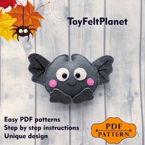 Felt bat pattern, Halloween felt pattern, Halloween bat sewing pattern, Easy ornaments pattern, instruction, tutorial, PDF, Instant download