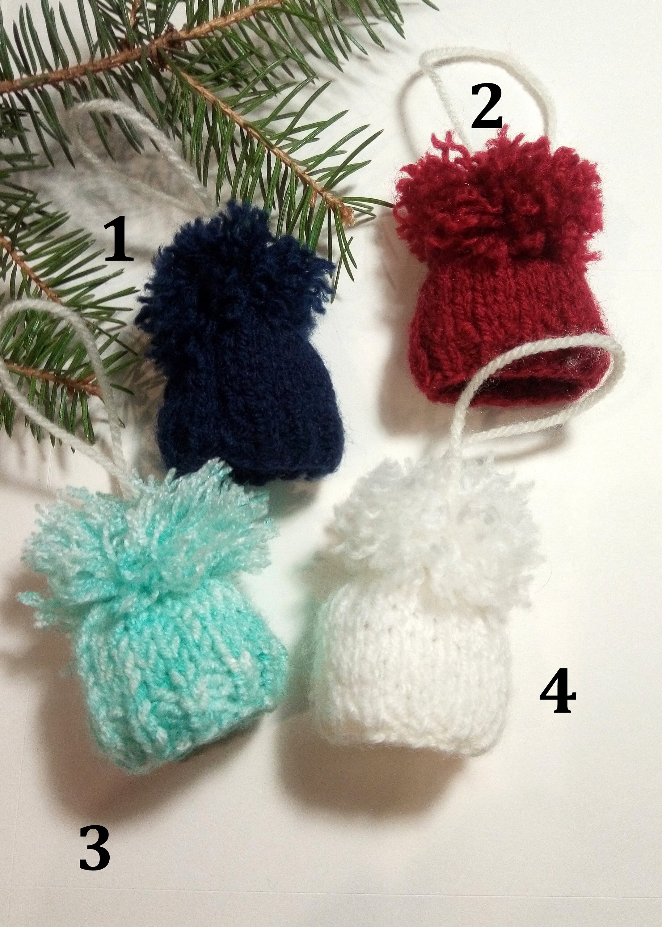Mini hat ornaments Mini yarn hat ornament Christmas knit hat Etsy