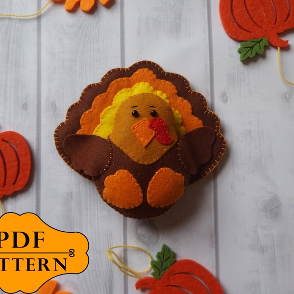 Turkey sewing pattern, Felt thanksgiving tree ornament, Felt Thanksgiving turkey sewing projects, Turkey pattern to sew, Stuffed turkey PDF