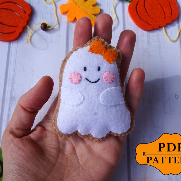 Felt Ghost Sewing Pattern tree ornament PDF, Plush Ghost cookie toy, Halloween Pattern, Felt Halloween Pattern and Tutorial, Stuffed toy