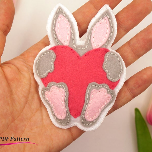 Easy felt bunny pattern, Bunny sewing patterns, Felt heart pattern ornament, Sewing pattern PDF+SVG for Valentines day and Easter, Tutorial