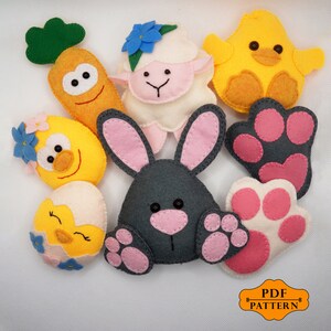 Felt Easter pattern,  Felt bunny template, Easter chick pattern, Felt egg sewing pattern,  Easter Garland, instant download, PDF instruction