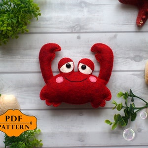 Felt crab pattern, Crab sewing pattern, Felt stuffed animal pattern, Sea animal pattern, Sea creatures felt, PDF, Instant download, Simple