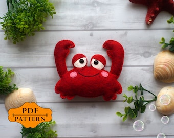 Felt crab pattern, Crab sewing pattern, Felt stuffed animal pattern, Sea animal pattern, Sea creatures felt, PDF, Instant download, Simple