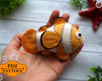 Clownfish pattern, felt sea animal pattern, Animal sewing pattern, Clownfish ornament PDF Tutorial, Sea creature pattern, Felt fish pattern