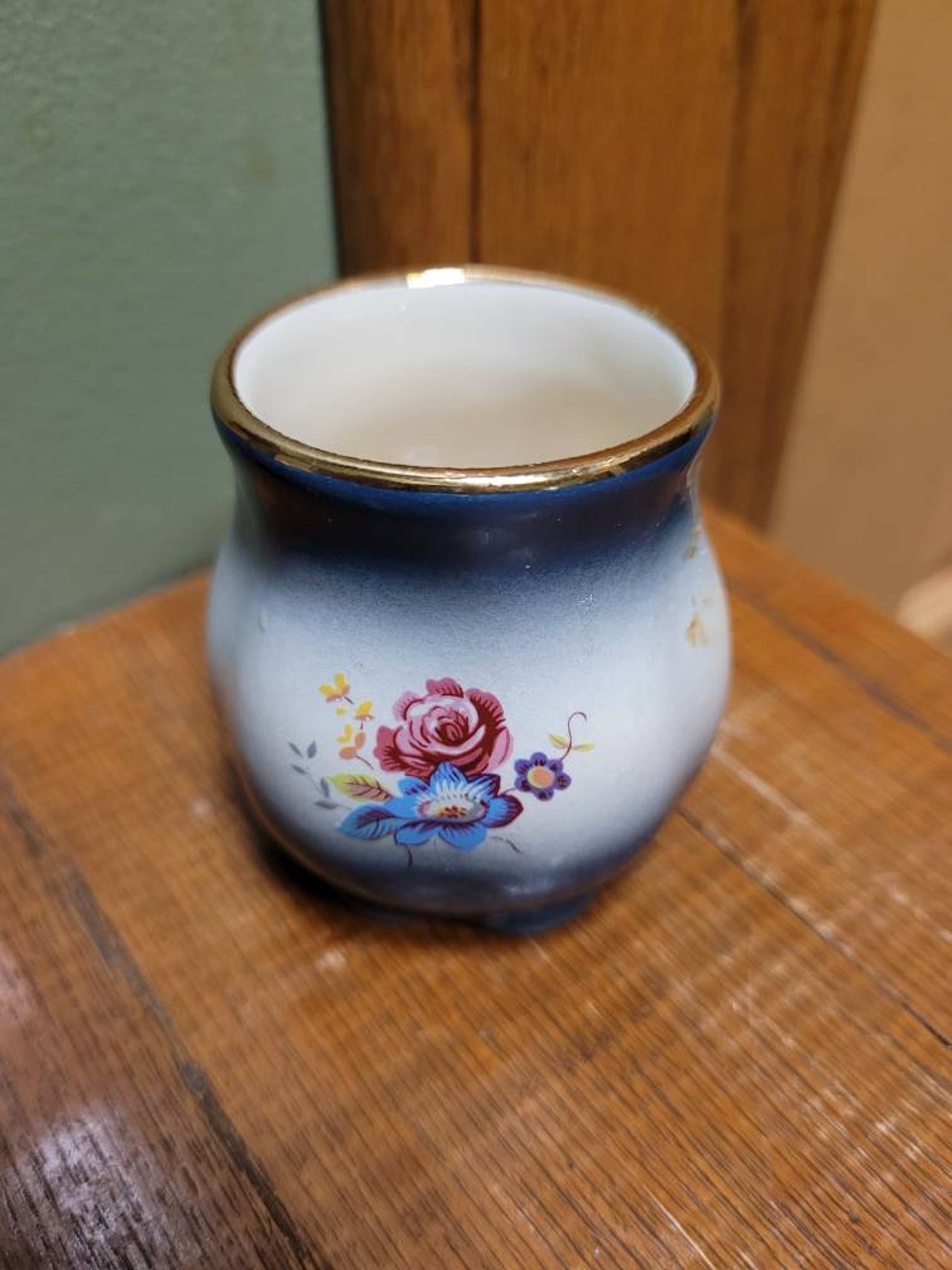 Imperial Pottery Joplin Missouri Toothpick Holder. Blue Floral Etsy