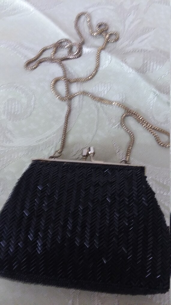 Small vintage black beaded handbag