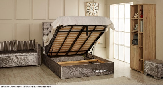 Stockholm Gas Lift Ottoman Storage Bed Frame. Available in Crush Velvet Smooth Velvet Chenille Linen or Faux Suede Fabrics Etsy