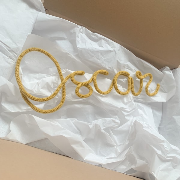 Hand Knitted Wire Name Sign | Nursery Decor, Rainbow Baby Keepsake