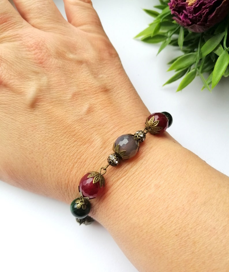 Agate& Tiger Eye's bracelet Natural ruby gray Agate green | Etsy