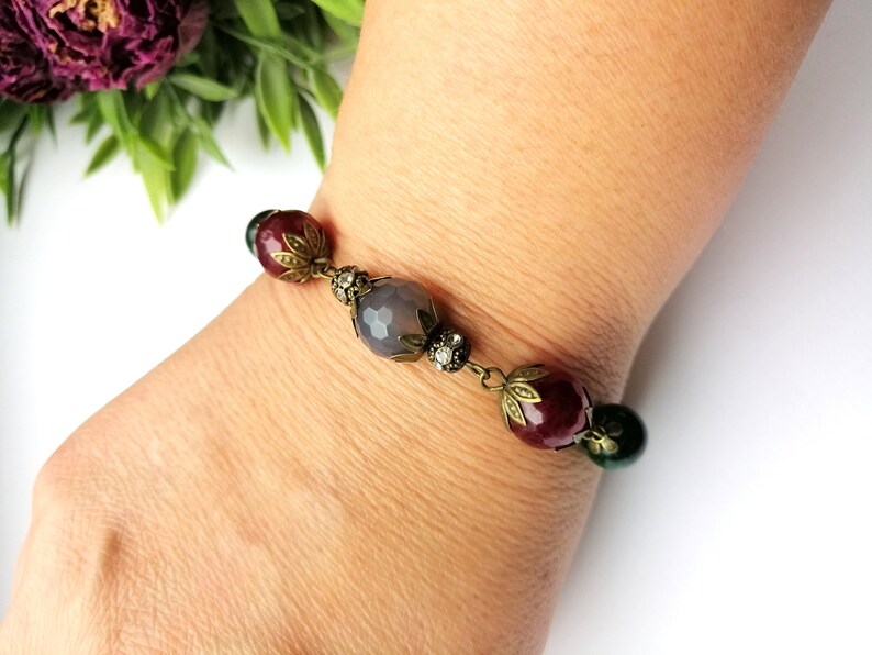Agate& Tiger Eye's bracelet Natural ruby gray Agate green | Etsy